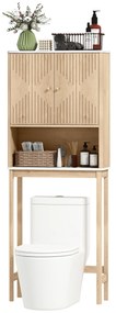 HOMCOM Dulap pentru WC deasupra toaletei, corp depozitare WC cu dulap cu uși duble și rafturi  66 x 25 x 168 cm, stejar | Aosom Romania