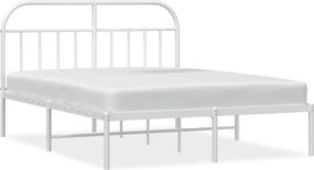 vidaXL Cadru de pat metalic cu tăblie, alb, 140x190 cm