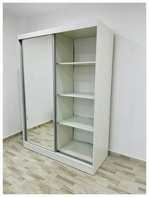 Dormitor Albania Alb cu Pat Matrimonial Alb si Saltea 160 cm x 200 cm , Dulap Usi Glisante Alb 150 cm x 200 cm si Noptiere Albe