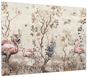Tablou pe sticlă - Desen de flamingo (70x50 cm)