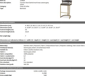 Scaun bar design LUX, Counter Stool Dante, gri 115839 HZ