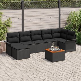 vidaXL Set canapea grădină 8 piese perne Negru Poliratan Acacia