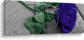 Tablou - Trandafir albastru cu tulpina verde (cu ceas) (90x30 cm)
