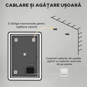 kleankin Oglinda pentru Baie cu Lumini LED, 70x50 cm, Argintiu | Aosom Romania