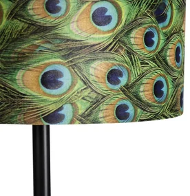 Lampă de podea neagră cu nuanță de velur păun aur 40 cm - Simplo