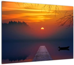 Tablou pe sticlă cu podul în apus de soare (70x50 cm)