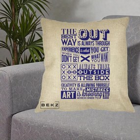 Perna Decorativa Citate Creativitate Albastru, 40x40 cm, Crem, Husa Detasabila, Perna Inclusa, BEKZ®