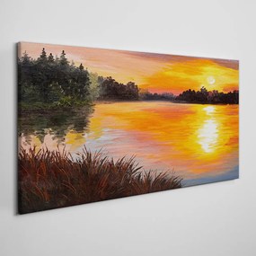 Tablou canvas pădure lac apus de soare