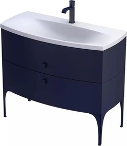 Set dulap baza suspendat Oristo Louis bleumarin 2 sertare cu lavoar alb mat 102 cm