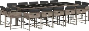 vidaXL Set mobilier de grădină cu perne, 15 piese, gri, poliratan