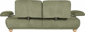 Canapea extensibilă cu 3 locuri din bumbac, verde, spătar rabatabil, picioare sferice din lemn, material rezistent la pete, 95 x 245 x 125 cm,