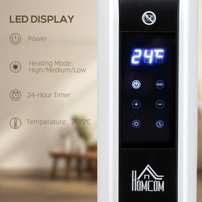 HOMCOM Termosifon Electric cu 3 Moduri, Temporizator, Termostat și Ecran Tactil LED, 60x18,5x39,5 cm, Alb | Aosom Romania