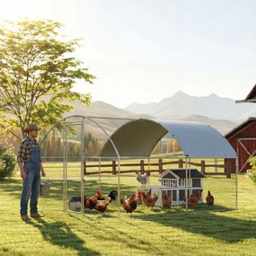 PawHut Țarc pentru Găini de Exterior, 2.8x3.4x1.9m, 9.5㎡ Țarc Metalic din Oțel Galvanizat cu Acoperiș Impermeabil Anti-UV și Încuietoare, Coteț pentru 10-16 Găini, Iepuri și Rațe | Aosom Romania