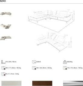 Coltar LUX design italian cu sezlong stanga Cowhide gri deschis