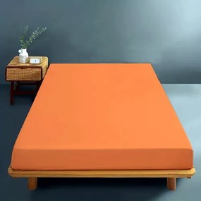 Cearceaf de pat cu elastic, 180x200cm, bumbac, portocaliu