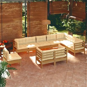 3096782 vidaXL Set mobilier grădină cu perne, 10 piese, maro miere, lemn pin