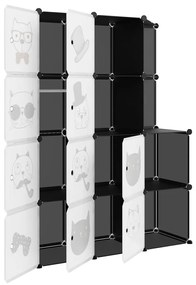 Dulap de depozitare cub pentru copii, 10 cuburi, negru, PP 110 x 46.5 x 144 cm, Negru, 1, Negru, 110 x 46.5 x 144 cm