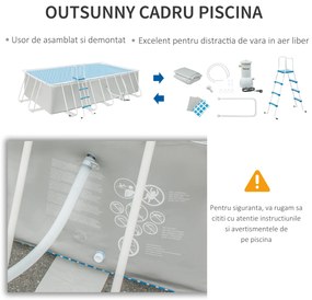 Outsunny Piscina supraterana cu cadru de otel cu pompa de filtru, cartus filtrant, pereti laterali ranforsati Rezistenta la rugina Piscina supraterana 580L x 310l x 122H cm, Gri deschis