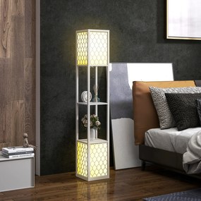 HOMCOM Lampadar cu rafturi 2 lampi 2 rafturi 4 nivele MDF gri model de fagure 26 x 26 x 156 cm gri | Aosom Romania