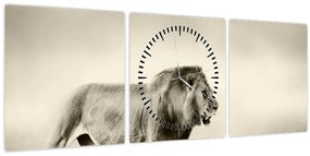 Tablou - Leul flămând (cu ceas) (90x30 cm)