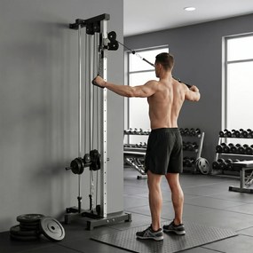 SPORTNOW Aparat Lat Machine Da Perete Con Scripete Regolabili, Încărcare Greutăți Reglabil | Aosom Romania