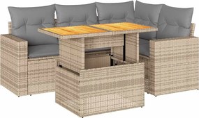 vidaXL Set canapele de grădină cu perne, 5 piese, bej, poliratan