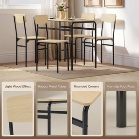 HOMCOM Set de Masă Rectangulară și 4 Scaune, Negru și Culoare Lemn | Aosom Romania