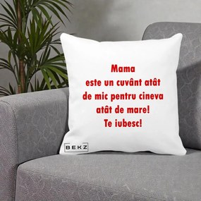 Cadou pentru Mama - Perna Personalizata Mama Cuvant Mic, 40x40 cm, Alba Mata, Husa Detasabila, Perna Inclusa, BEKZ®
