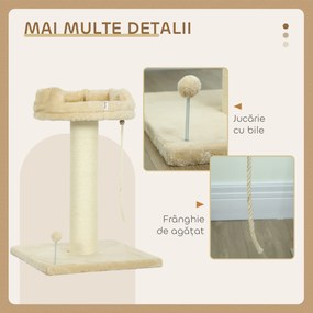 PawHut Copac Zgâriat pentru Pisici, Patut, Minge, Sfoară de Joacă, Plus și Sisal, 55x55x83cm, Beige | Aosom Romania