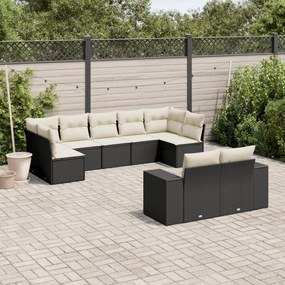 3255353 vidaXL Set mobilier de grădină cu perne, 9 piese, negru, poliratan