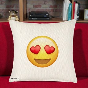 Perna Decorativa Emoji Inimi in Ochi, 40x40 cm, Crem Reliefat, Husa Detasabila, Perna Inclusa, BEKZ®