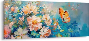 Tablou - Fluture și flori, pictură în ulei II. (120x50 cm)
