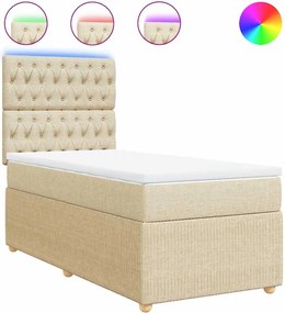 vidaXL Pat box spring cu saltea, crem, 90x200 cm, textil