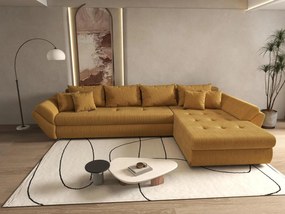 Colțar extensibil dumonde cu ladă de depozitare si sezut confortabil din spuma high-density, Loana XL Zoom Mustar II 335x185 cm