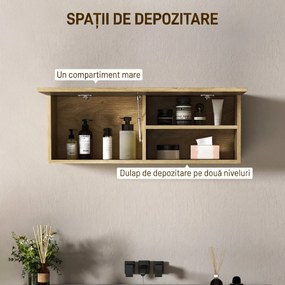 HOMCOM Dulap de Baie Suspendat cu Ușă Rabatabilă și Rafturi din Lemn, 80x25x30 cm, Natural | Aosom Romania