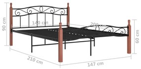 Cadru de pat, negru, 140x200 cm, metal si lemn masiv de stejar Morke gra, 140 x 200 cm