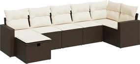 vidaXL Set canapele de grădină cu perne, 7 piese, maro, poliratan