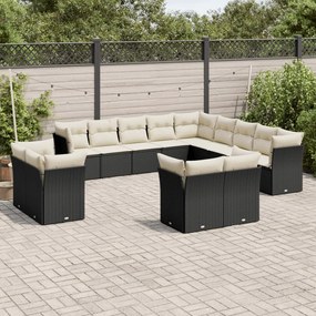vidaXL Set mobilier de grădină cu perne, 13 piese, negru, poliratan