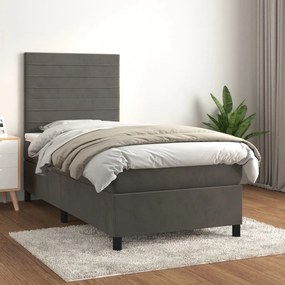 3143050 vidaXL Pat box spring cu saltea, gri închis, 80x200 cm, catifea