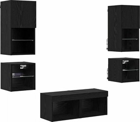 vidaXL Unități pentru Pereți de TV 8 pcs Stejar Negru Lemn compozit