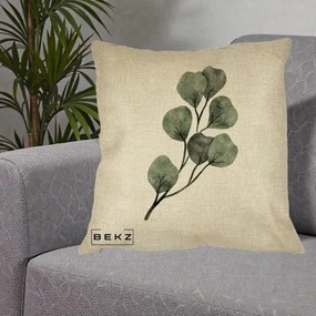 Perna Decorativa Ramura Eucalipt Acuarela, 40x40 cm, Crem, Husa Detasabila, Perna Inclusa, BEKZ®