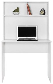 Birou Adore White cu biblioteca, Alb,  90x148x52 cm