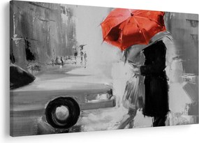 Tablou - Cuplu în dragoste sub o umbrelă, roșu (90x60 cm)