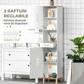 kleankin Dulap Coloana Space Saver din Lemn pentru Baie Alb | Aosom Romania
