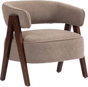 HOMCOM Fotoliu de salon din material bouclé, scaun căptușit, șezut larg, spătar ergonomic, 70 x 64 x 71 cm, maro | Aosom Romania