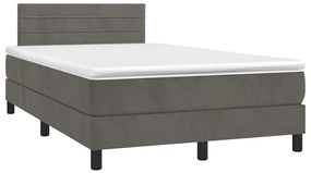 vidaXL Pat cu arcuri, saltea și LED, gri închis, 120x190 cm, catifea