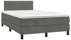 vidaXL Pat cu arcuri, saltea și LED, gri închis, 120x190 cm, catifea
