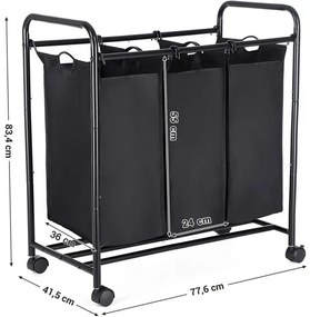 Cos De Rufe Cu Roti, Negru, 77 x 41 x 81.5 cm
