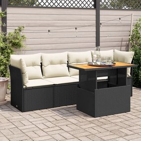 3326877 vidaXL Set mobilier de grădină cu perne, 5 piese, negru, poliratan