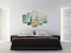 Tablou - Păun cu decor de aur (150x105 cm)